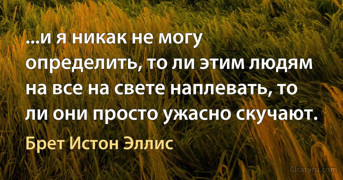 ...и я никак не могу определить, то ли этим людям на все на свете наплевать, то ли они просто ужасно скучают. (Брет Истон Эллис)