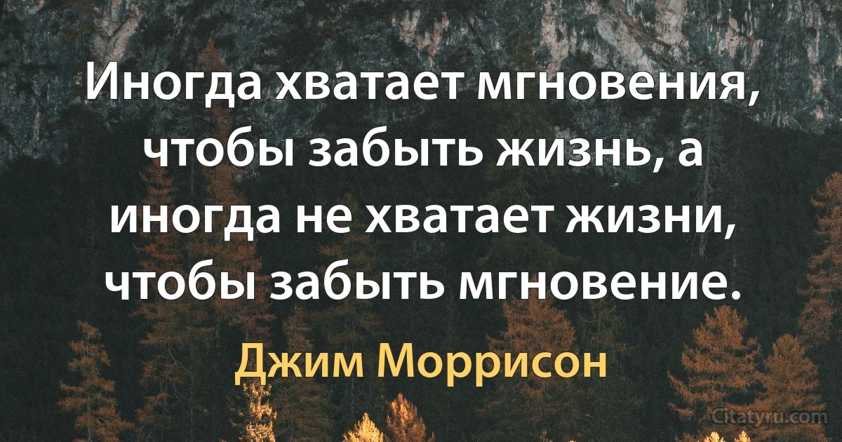 Иногда хватает мгновения, чтобы забыть жизнь, а иногда не хватает жизни, чтобы забыть мгновение. (Джим Моррисон)