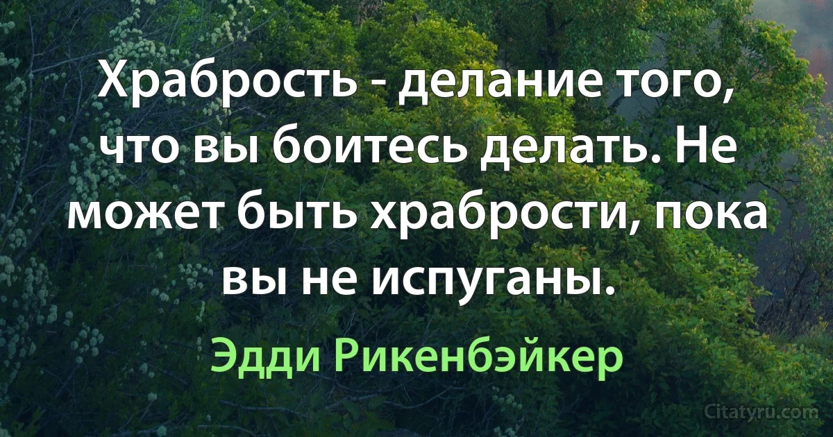 Храбрость - делание того, что вы боитесь делать. Не может быть храбрости, пока вы не испуганы. (Эдди Рикенбэйкер)