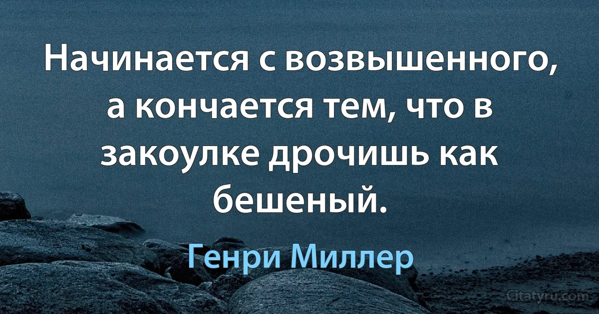 Начинается с возвышенного, а кончается тем, что в закоулке дрочишь как бешеный. (Генри Миллер)