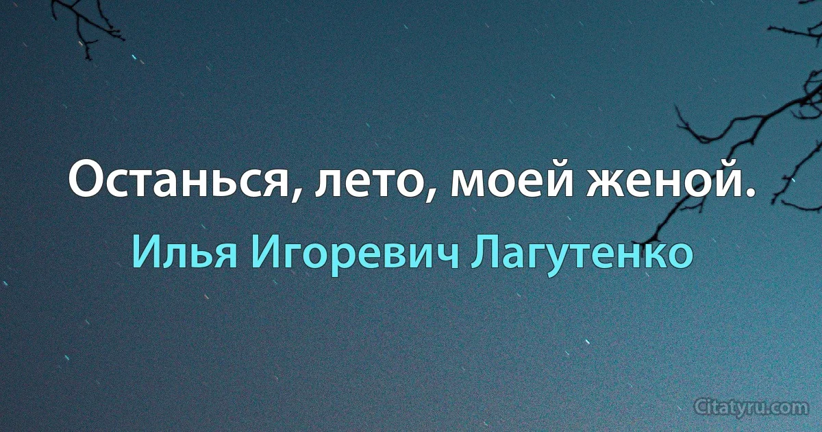 Останься, лето, моей женой. (Илья Игоревич Лагутенко)