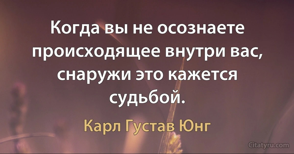 Когда вы не осознаете происходящее внутри вас, снаружи это кажется судьбой. (Карл Густав Юнг)