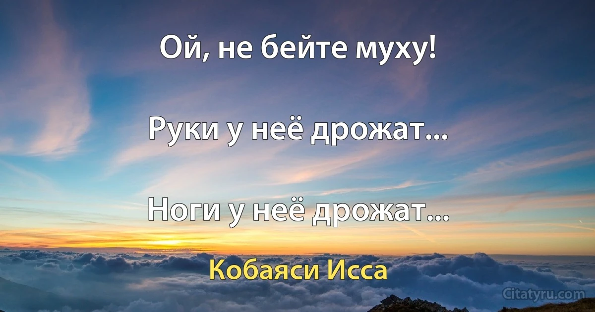 Ой, не бейте муху!

Руки у неё дрожат...

Ноги у неё дрожат... (Кобаяси Исса)