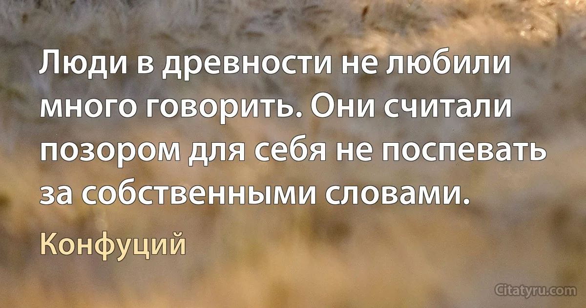 Люди в древности не любили много говорить. Они считали позором для себя не поспевать за собственными словами. (Конфуций)