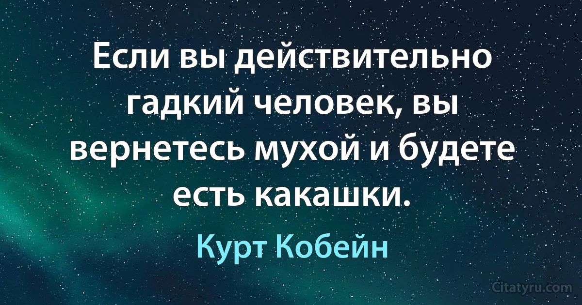 Если вы действительно гадкий человек, вы вернетесь мухой и будете есть какашки. (Курт Кобейн)