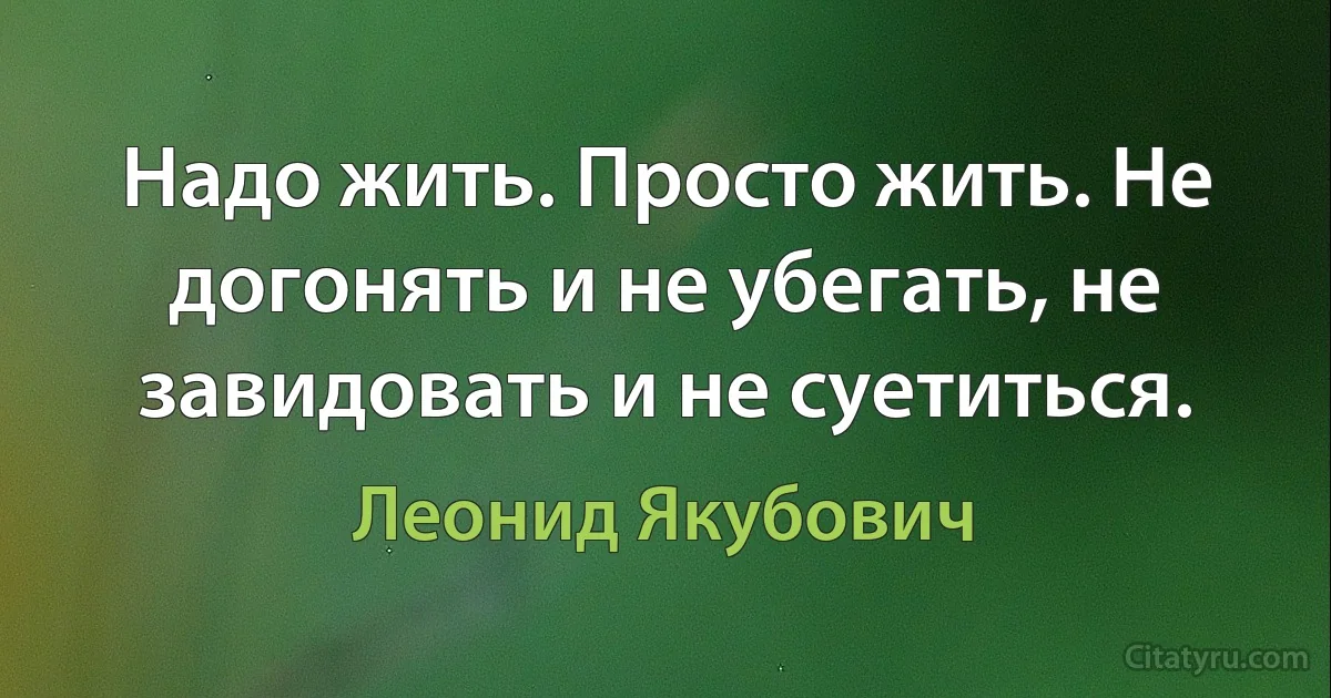 Надо жить. Просто жить. Не догонять и не убегать, не завидовать и не суетиться. (Леонид Якубович)