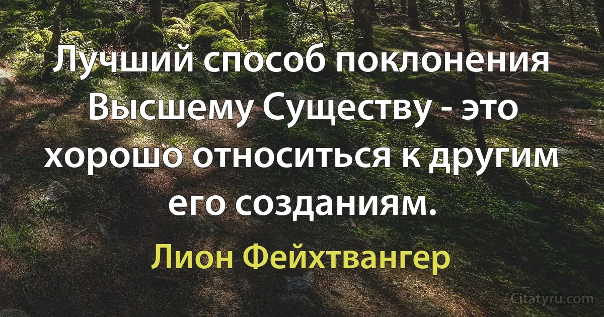 Лучший способ поклонения Высшему Существу - это хорошо относиться к другим его созданиям. (Лион Фейхтвангер)