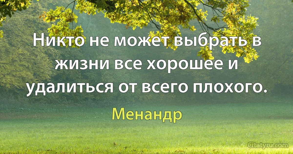 Никто не может выбрать в жизни все хорошее и удалиться от всего плохого. (Менандр)