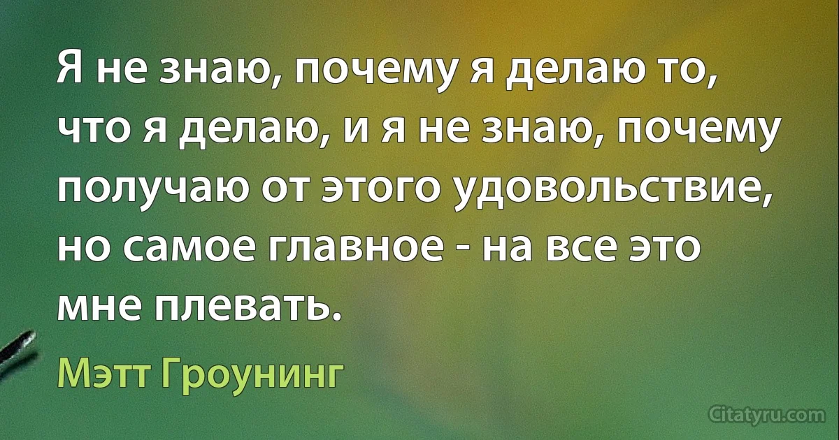 Я не знаю, почему я делаю то, что я делаю, и я не знаю, почему получаю от этого удовольствие, но самое главное - на все это мне плевать. (Мэтт Гроунинг)