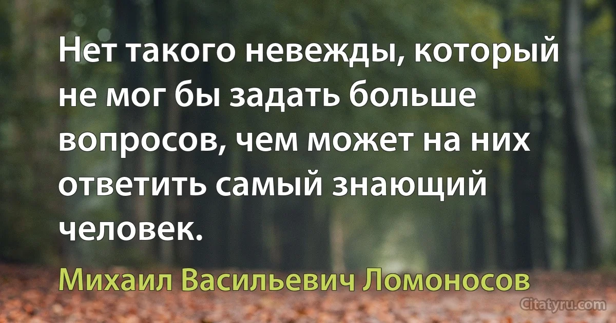 Нет такого невежды, который не мог бы задать больше вопросов, чем может на них ответить самый знающий человек. (Михаил Васильевич Ломоносов)