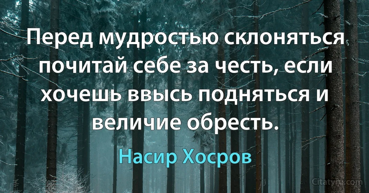 Перед мудростью склоняться почитай себе за честь, если хочешь ввысь подняться и величие обресть. (Насир Хосров)