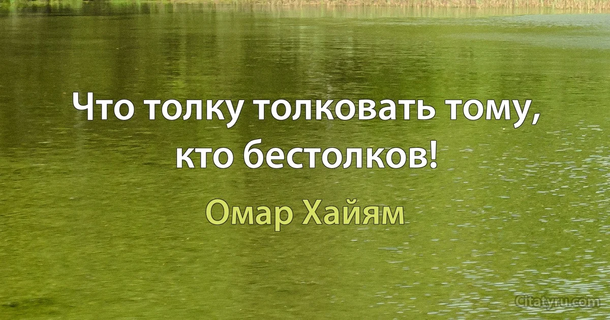 Что толку толковать тому, кто бестолков! (Омар Хайям)