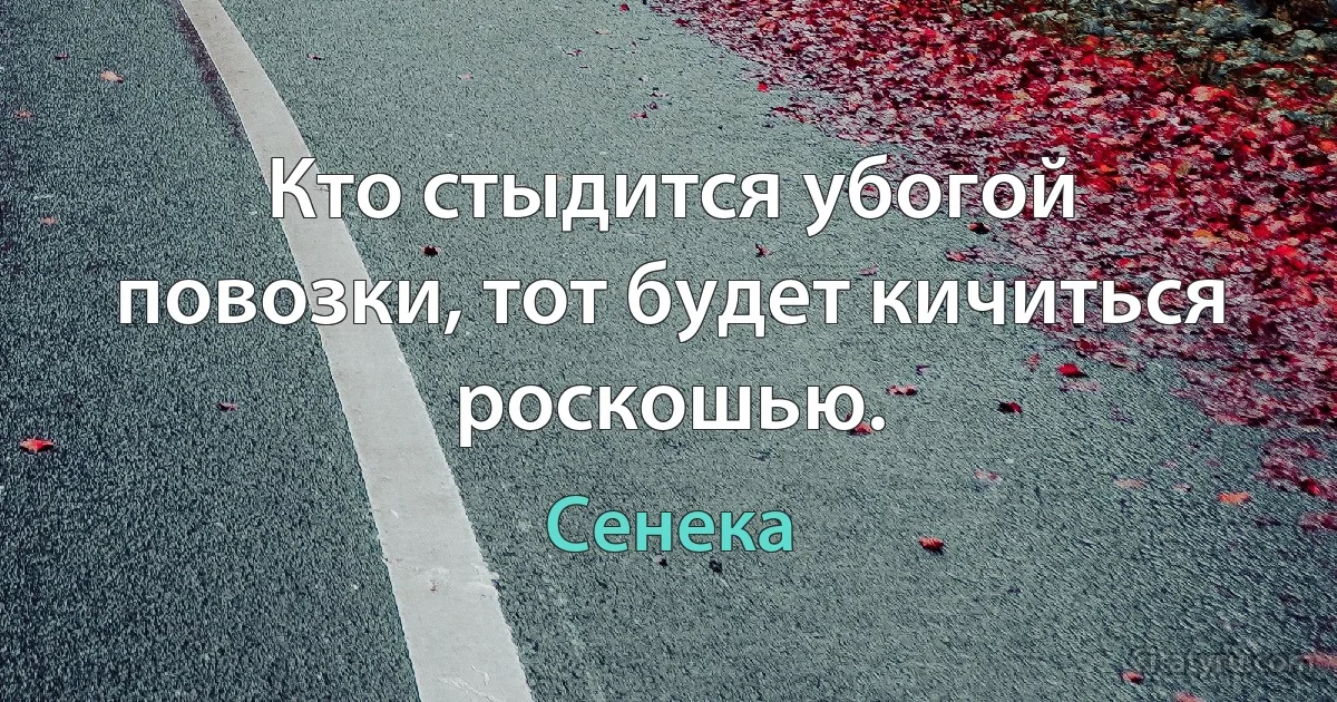 Кто стыдится убогой повозки, тот будет кичиться роскошью. (Сенека)