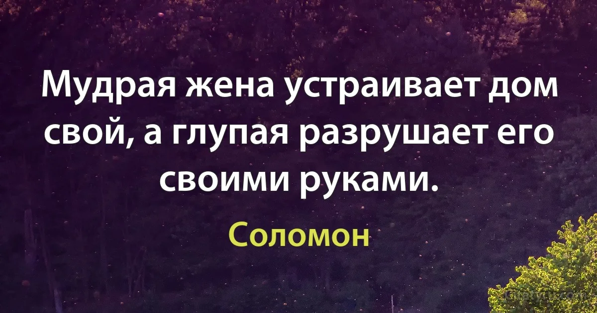 Мудрая жена устраивает дом свой, а глупая разрушает его своими руками. (Соломон)