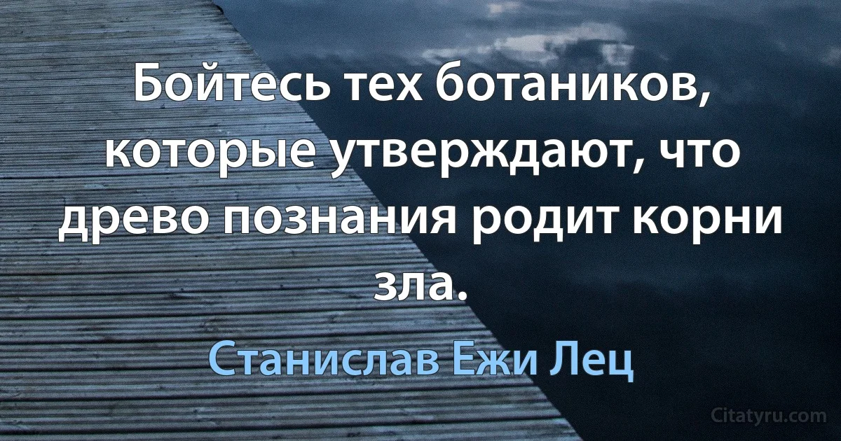 Бойтесь тех ботаников, которые утверждают, что древо познания родит корни зла. (Станислав Ежи Лец)