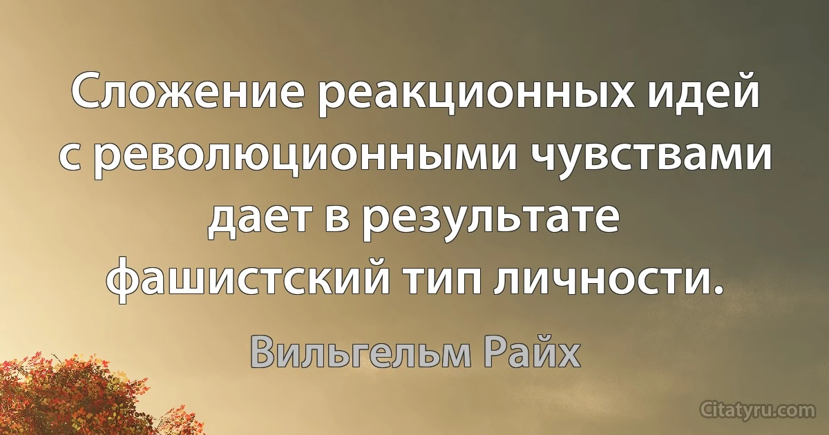 Сложение реакционных идей с революционными чувствами дает в результате фашистский тип личности. (Вильгельм Райх)