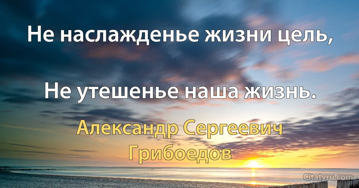 Не наслажденье жизни цель,

Не утешенье наша жизнь. (Александр Сергеевич Грибоедов)