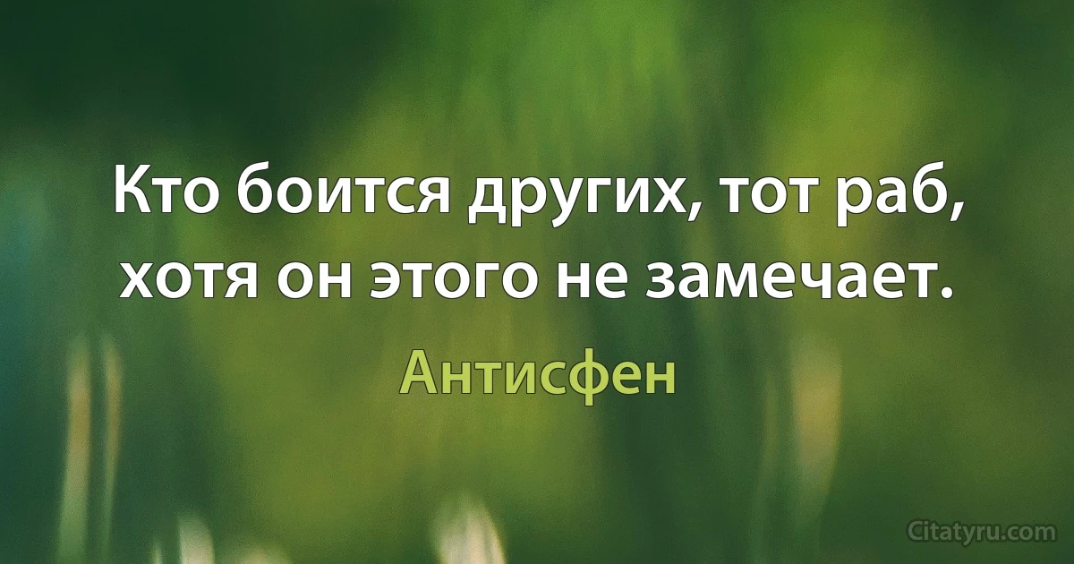 Кто боится других, тот раб, хотя он этого не замечает. (Антисфен)