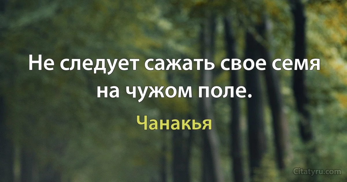 Не следует сажать свое семя на чужом поле. (Чанакья)