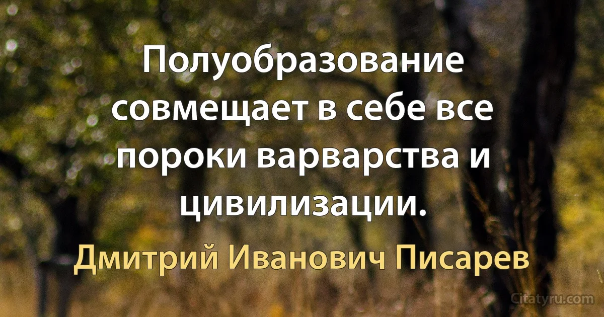 Полуобразование совмещает в себе все пороки варварства и цивилизации. (Дмитрий Иванович Писарев)