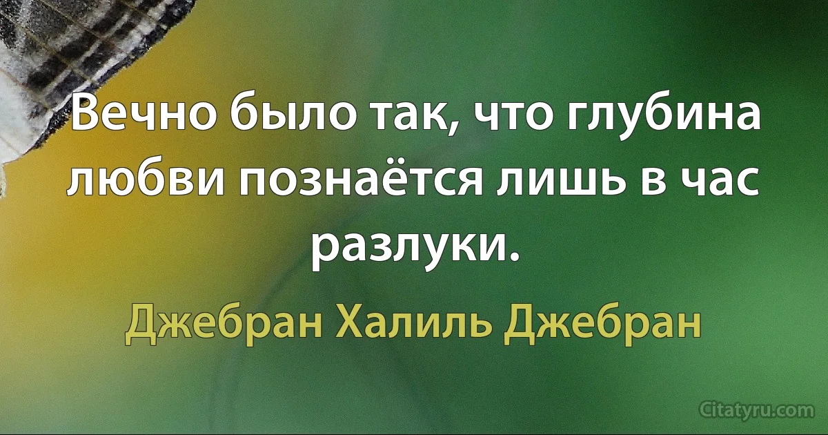 Вечно было так, что глубина любви познаётся лишь в час разлуки. (Джебран Халиль Джебран)