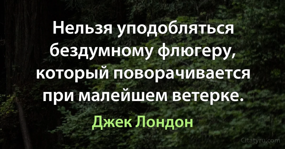 Нельзя уподобляться бездумному флюгеру, который поворачивается при малейшем ветерке. (Джек Лондон)