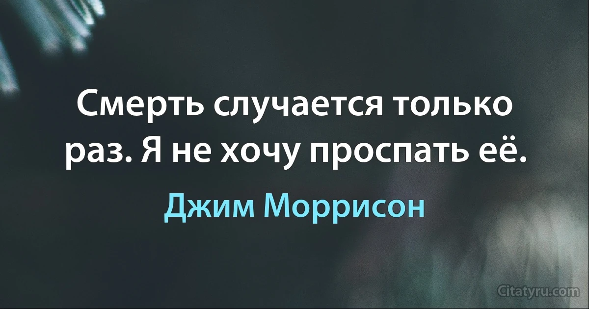 Смерть случается только раз. Я не хочу проспать её. (Джим Моррисон)