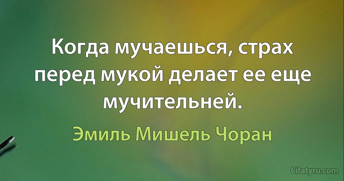 Когда мучаешься, страх перед мукой делает ее еще мучительней. (Эмиль Мишель Чоран)