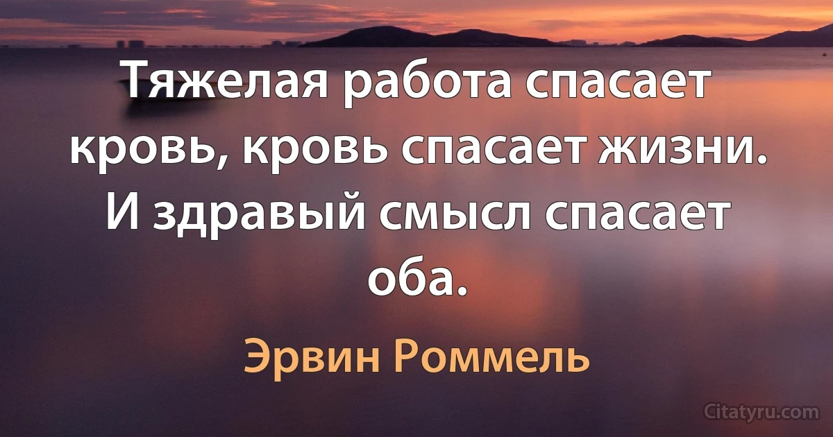 Тяжелая работа спасает кровь, кровь спасает жизни. И здравый смысл спасает оба. (Эрвин Роммель)