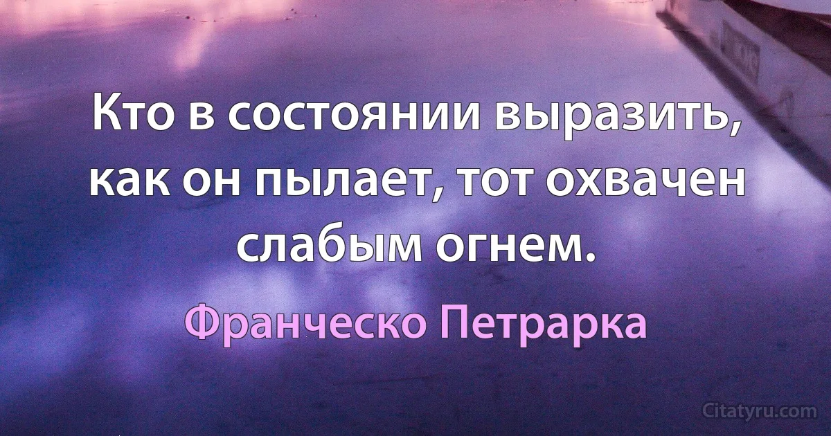 Кто в состоянии выразить, как он пылает, тот охвачен слабым огнем. (Франческо Петрарка)