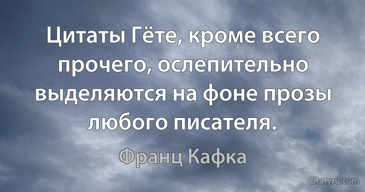 Цитаты Гёте, кроме всего прочего, ослепительно выделяются на фоне прозы любого писателя. (Франц Кафка)