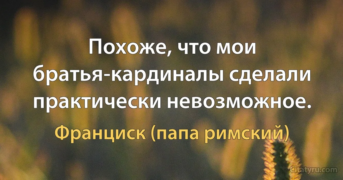 Похоже, что мои братья-кардиналы сделали практически невозможное. (Франциск (папа римский))