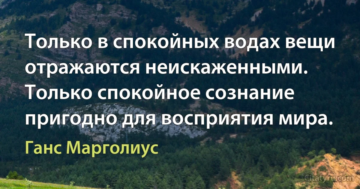 Только в спокойных водах вещи отражаются неискаженными.
Только спокойное сознание пригодно для восприятия мира. (Ганс Марголиус)