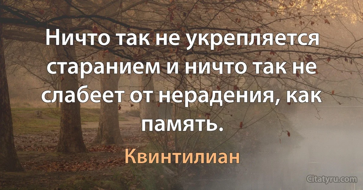 Ничто так не укрепляется старанием и ничто так не слабеет от нерадения, как память. (Квинтилиан)