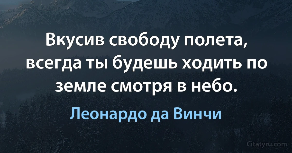 Вкусив свободу полета, всегда ты будешь ходить по земле смотря в небо. (Леонардо да Винчи)