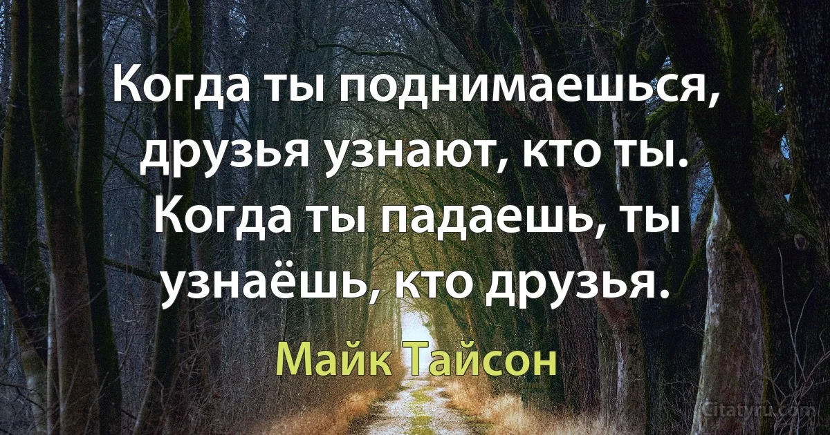 Когда ты поднимаешься, друзья узнают, кто ты. Когда ты падаешь, ты узнаёшь, кто друзья. (Майк Тайсон)