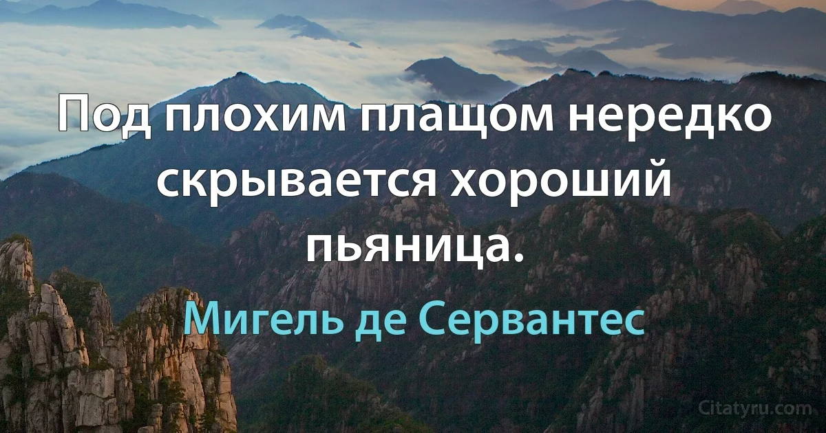 Под плохим плащом нередко скрывается хороший пьяница. (Мигель де Сервантес)