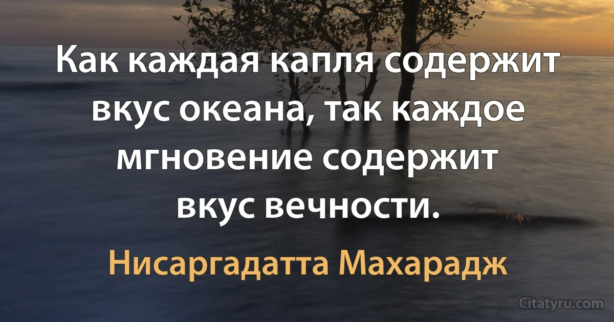 Как каждая капля содержит вкус океана, так каждое мгновение содержит
вкус вечности. (Нисаргадатта Махарадж)