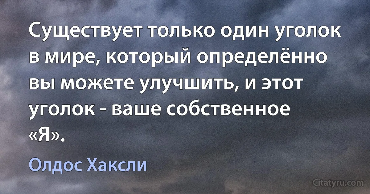 Существует только один уголок в мире, который определённо вы можете улучшить, и этот уголок - ваше собственное «Я». (Олдос Хаксли)