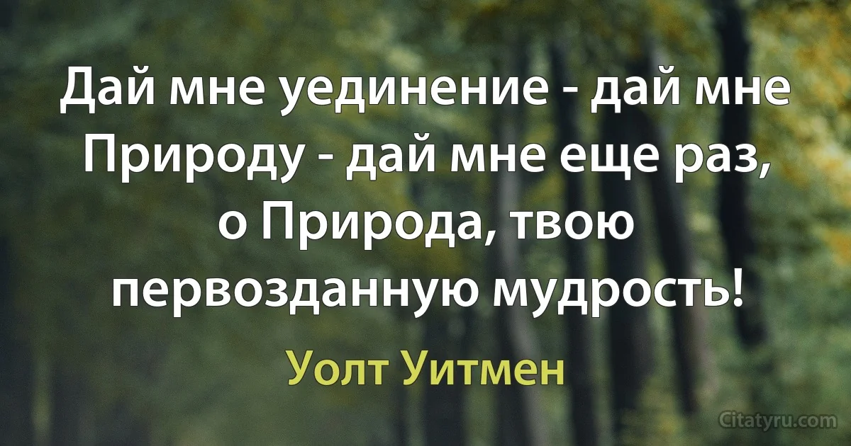 Дай мне уединение - дай мне Природу - дай мне еще раз, о Природа, твою первозданную мудрость! (Уолт Уитмен)