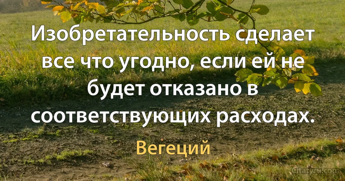 Изобретательность сделает все что угодно, если ей не будет отказано в соответствующих расходах. (Вегеций)