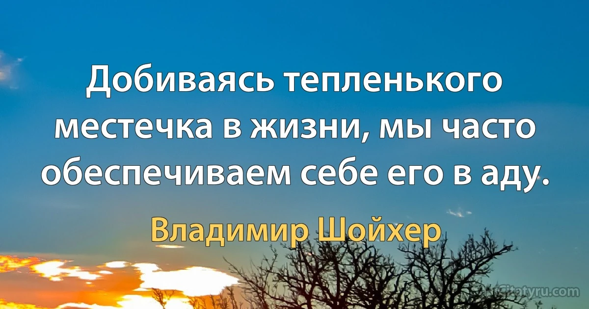 Добиваясь тепленького местечка в жизни, мы часто обеспечиваем себе его в аду. (Владимир Шойхер)