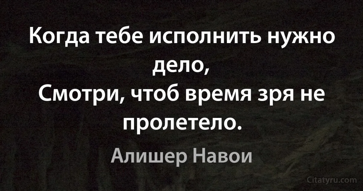 Когда тебе исполнить нужно дело,
Смотри, чтоб время зря не пролетело. (Алишер Навои)