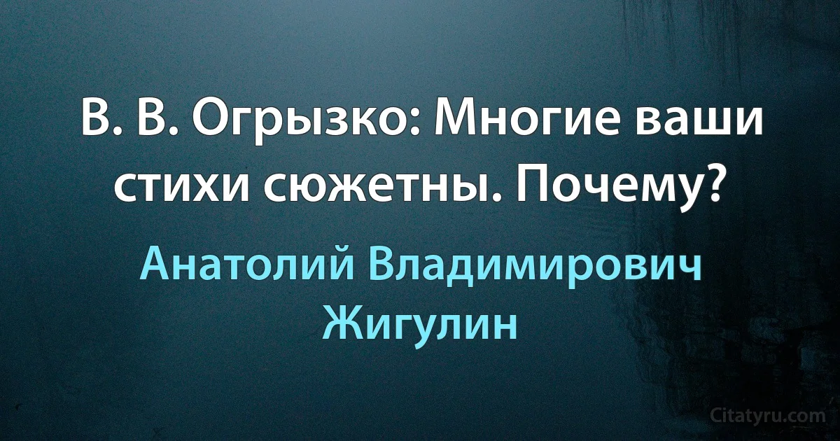 В. В. Огрызко: Многие ваши стихи сюжетны. Почему? (Анатолий Владимирович Жигулин)