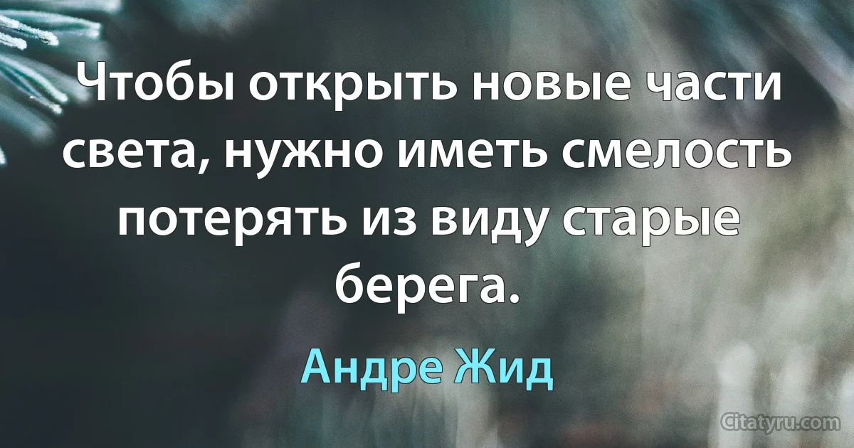 Чтобы открыть новые части света, нужно иметь смелость потерять из виду старые берега. (Андре Жид)