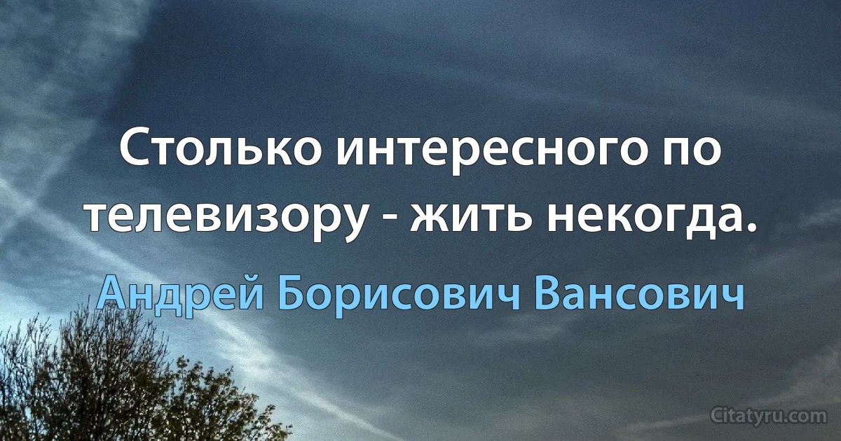 Столько интересного по телевизору - жить некогда. (Андрей Борисович Вансович)