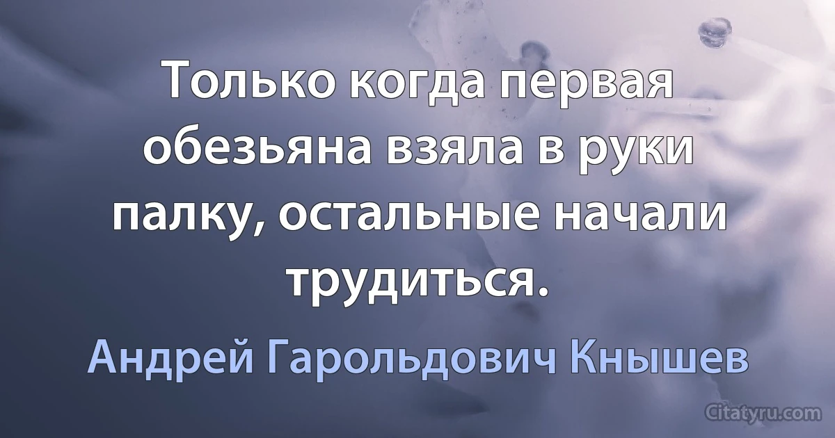 Только когда первая обезьяна взяла в руки палку, остальные начали трудиться. (Андрей Гарольдович Кнышев)