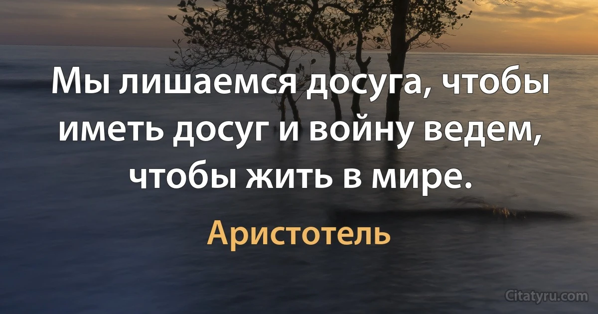 Мы лишаемся досуга, чтобы иметь досуг и войну ведем, чтобы жить в мире. (Аристотель)