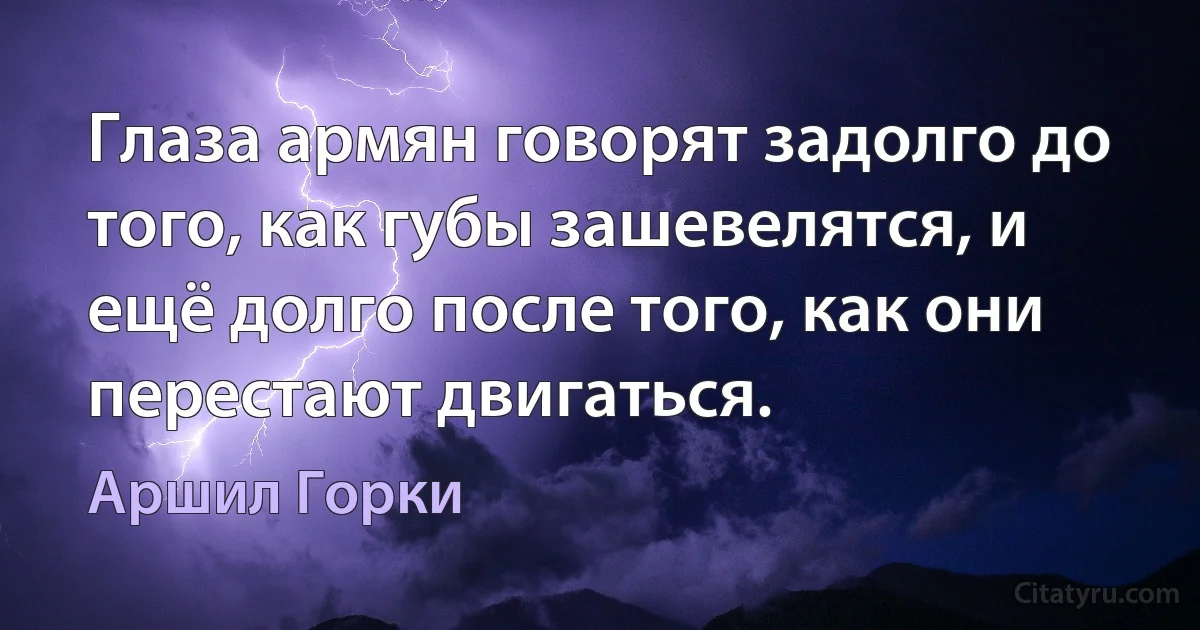 Глаза армян говорят задолго до того, как губы зашевелятся, и ещё долго после того, как они перестают двигаться. (Аршил Горки)