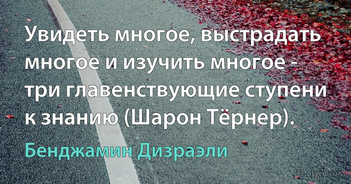 Увидеть многое, выстрадать многое и изучить многое - три главенствующие ступени к знанию (Шарон Тёрнер). (Бенджамин Дизраэли)